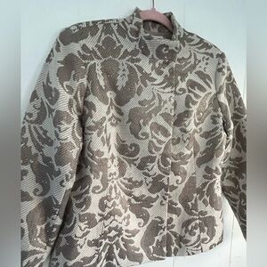ColdWater Creek Paisley Mandarin Blazer Jacket Coat Brown White Gold Wool Sz 12